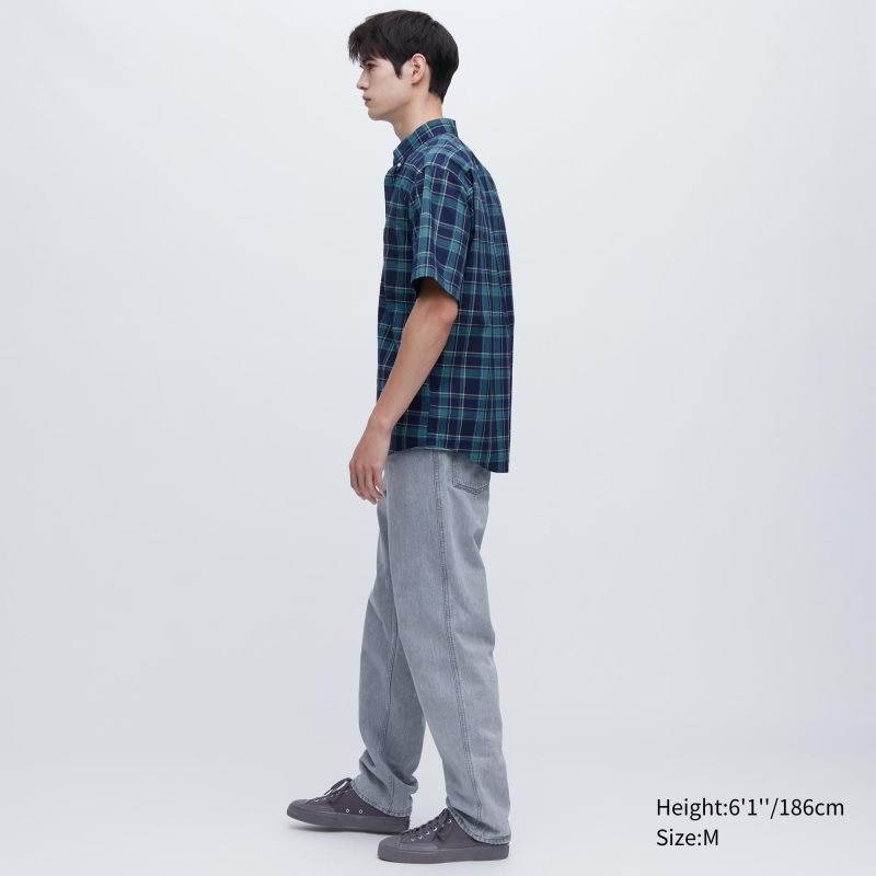 Men Uniqlo Extra Fine Cotton Short-sleeve Shirts Blue | 7450838