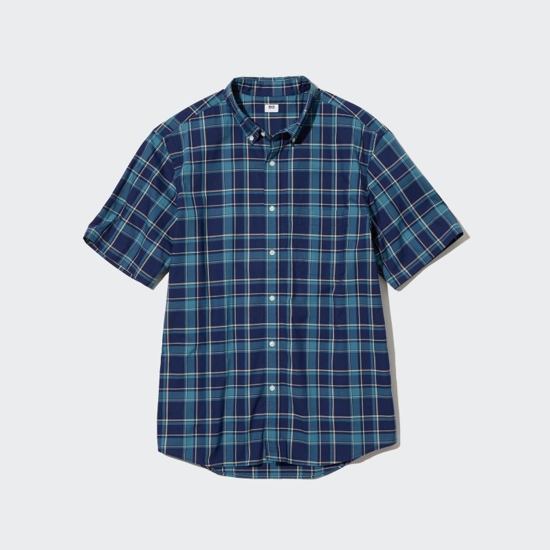 Men Uniqlo Extra Fine Cotton Short-sleeve Shirts Blue | 7450838