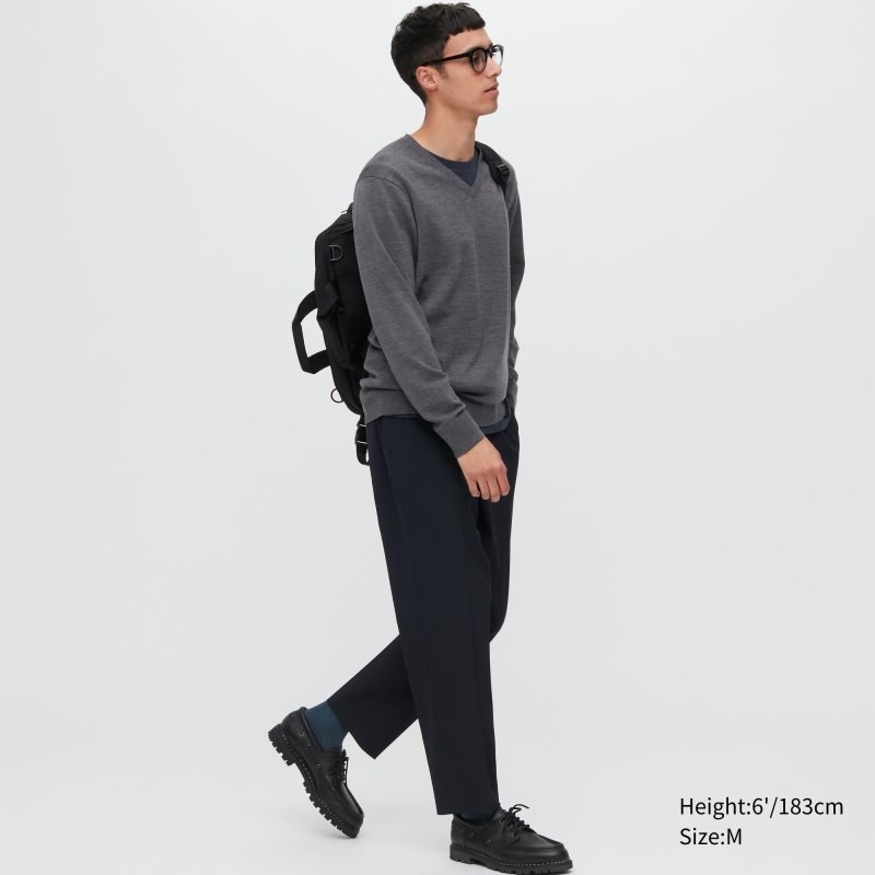 Men Uniqlo Extra Fine Merino V-neck Sweaters Grey | 7032237