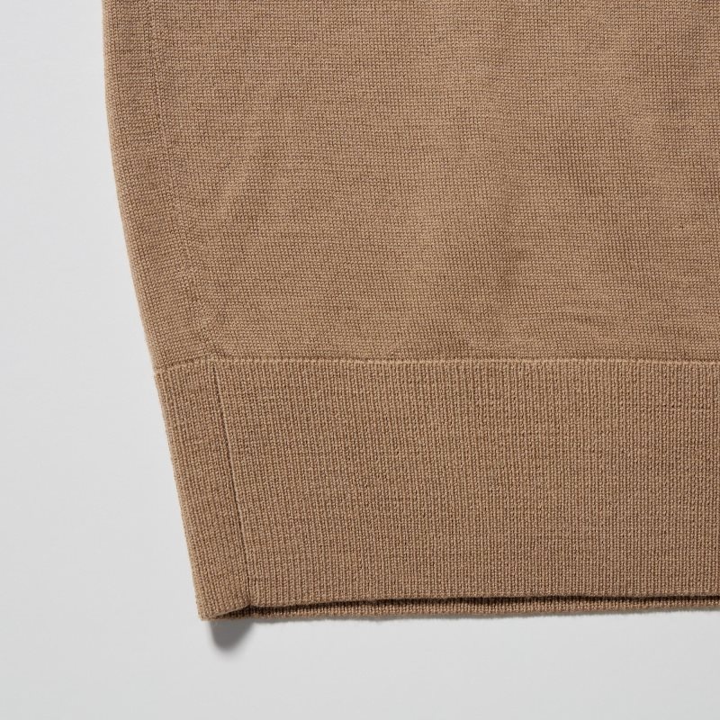 Men Uniqlo Extra Fine Merino V-neck Sweaters Beige | 1637263