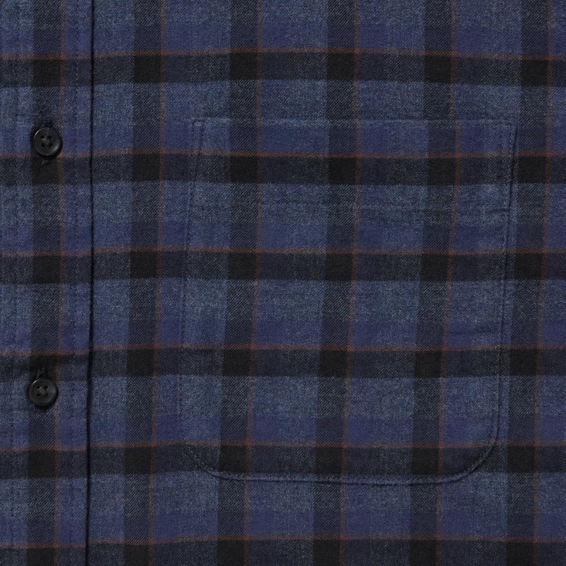 Men Uniqlo Flannel Checked Long Sleeve Shirts Blue | 5525932