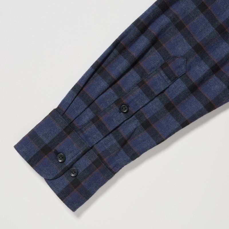 Men Uniqlo Flannel Checked Long Sleeve Shirts Blue | 5525932