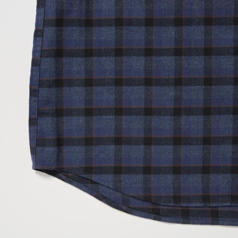 Men Uniqlo Flannel Checked Long Sleeve Shirts Blue | 5525932