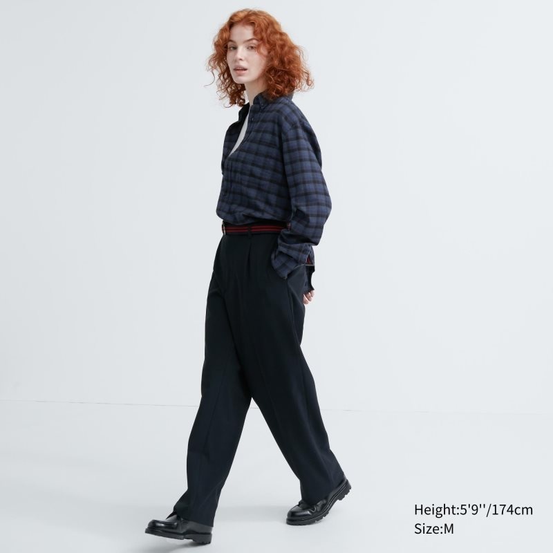 Men Uniqlo Flannel Checked Long Sleeve Shirts Blue | 5525932
