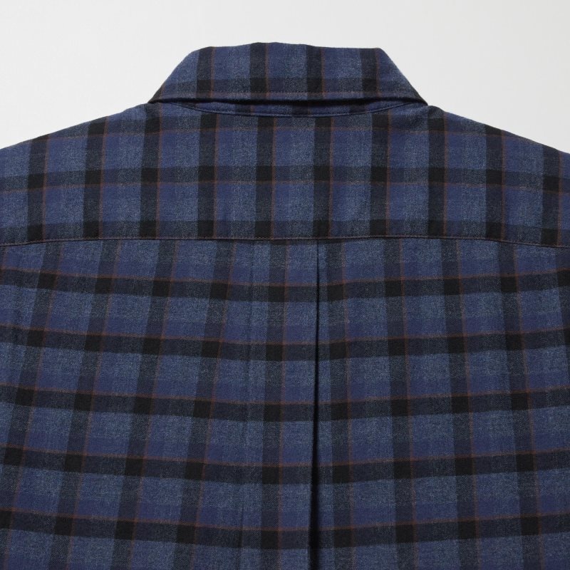 Men Uniqlo Flannel Checked Long Sleeve Shirts Blue | 5525932