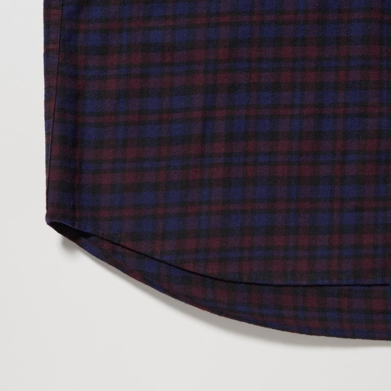 Men Uniqlo Flannel Checked Long Sleeve Shirts Burgundy | 9263220