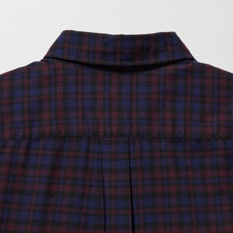 Men Uniqlo Flannel Checked Long Sleeve Shirts Burgundy | 9263220