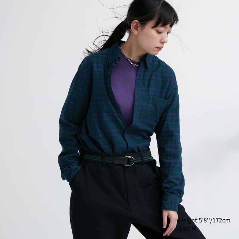 Men Uniqlo Flannel Checked Long Sleeve Shirts Green | 7758620