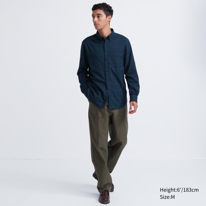 Men Uniqlo Flannel Checked Long Sleeve Shirts Green | 7758620