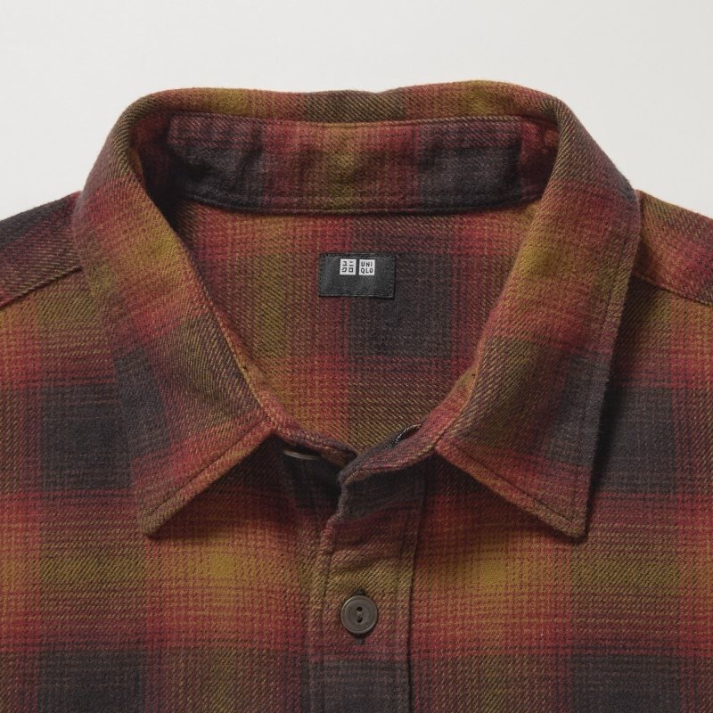 Men Uniqlo Flannel Checked Long-sleeve Shirts Yellow | 3168046