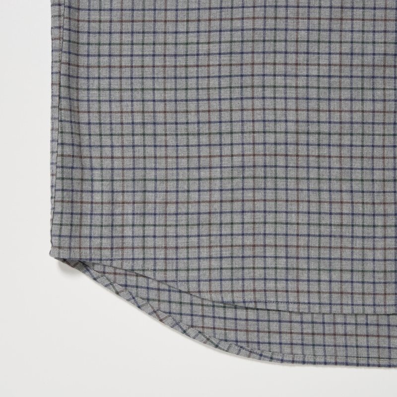 Men Uniqlo Flannel Checked Long-sleeve Shirts Grey | 2400815