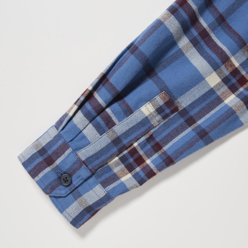 Men Uniqlo Flannel Checked Long-sleeve Shirts Blue | 4508868