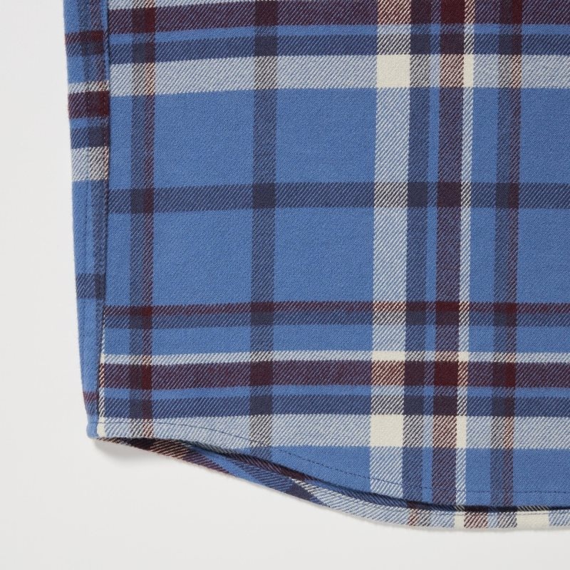 Men Uniqlo Flannel Checked Long-sleeve Shirts Blue | 4508868