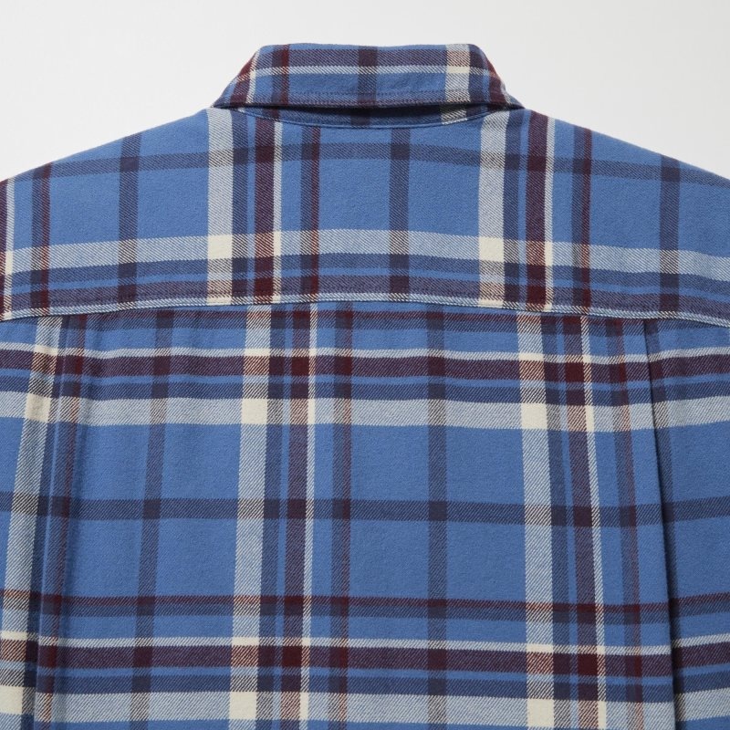 Men Uniqlo Flannel Checked Long-sleeve Shirts Blue | 4508868