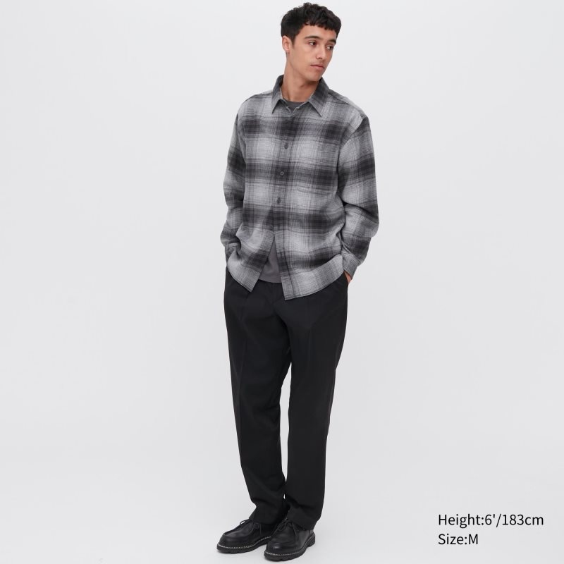 Men Uniqlo Flannel Checked Long-sleeve Shirts Grey | 2703043