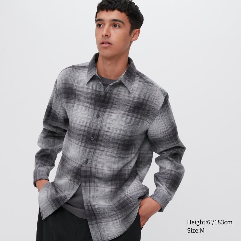 Men Uniqlo Flannel Checked Long-sleeve Shirts Grey | 2703043