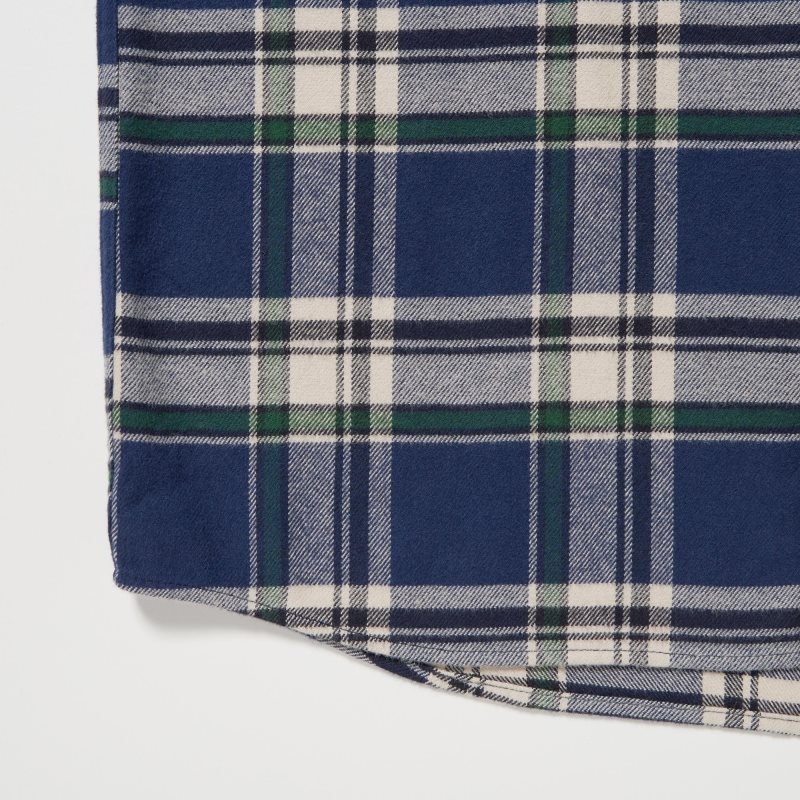 Men Uniqlo Flannel Checked Long-sleeve Shirts Blue | 6480048