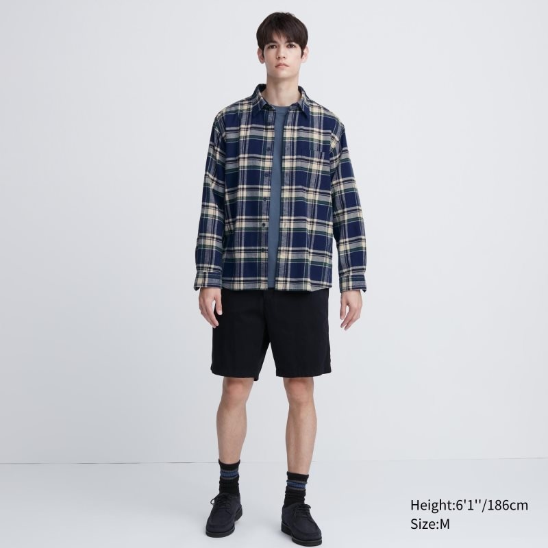 Men Uniqlo Flannel Checked Long-sleeve Shirts Blue | 6480048