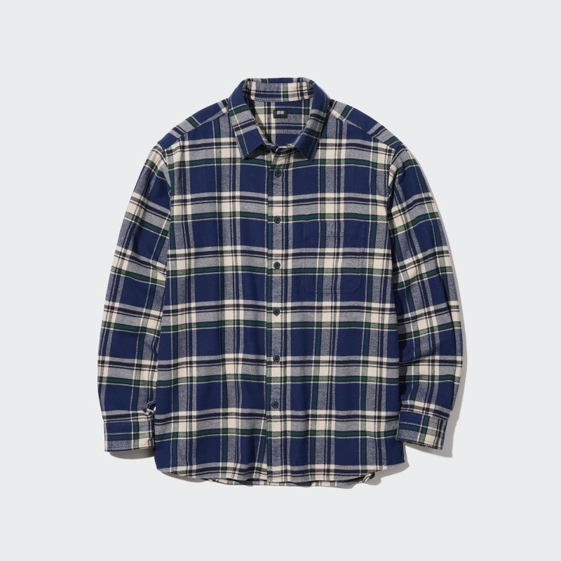 Men Uniqlo Flannel Checked Long-sleeve Shirts Blue | 6480048