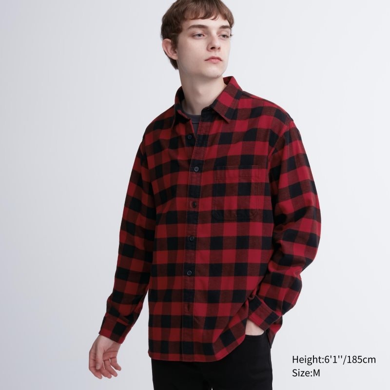Men Uniqlo Flannel Checked Long-sleeve Shirts Red | 2349858