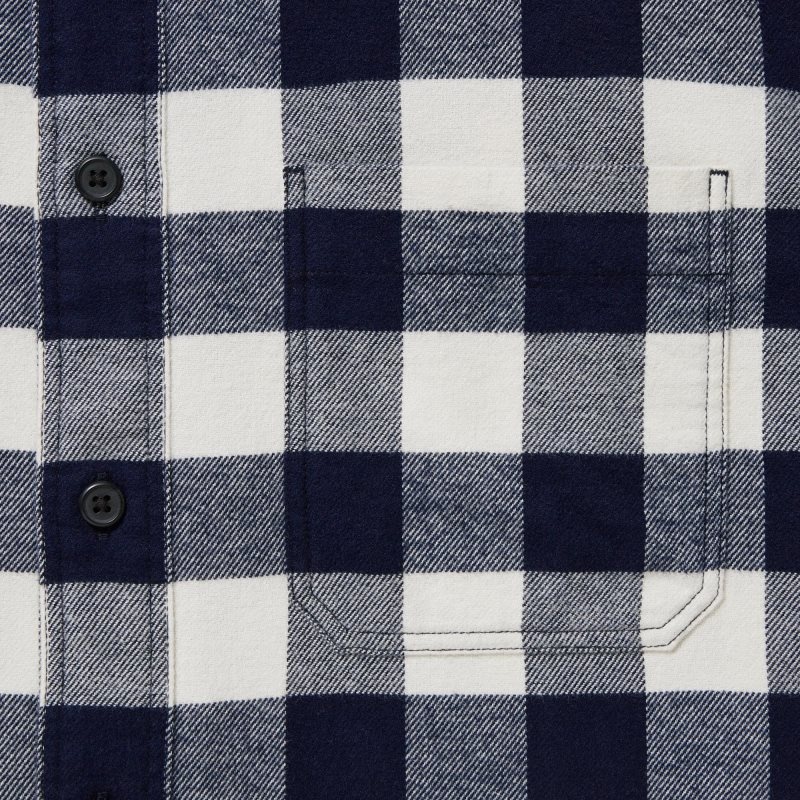 Men Uniqlo Flannel Checked Long-sleeve Shirts Blue | 6683939