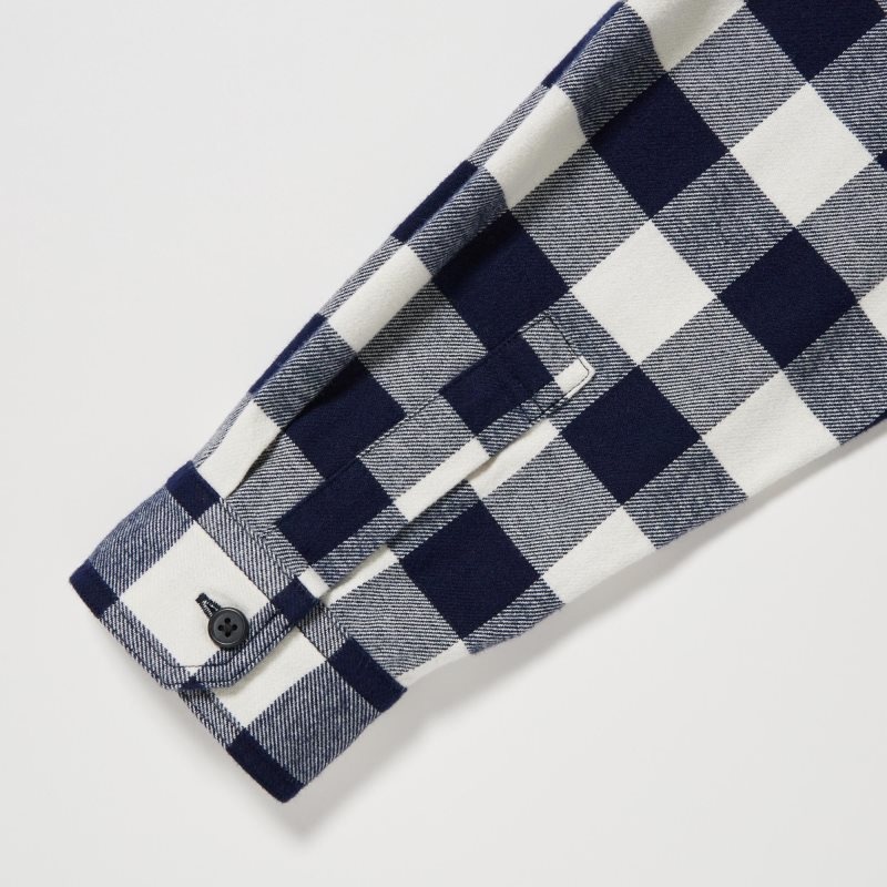 Men Uniqlo Flannel Checked Long-sleeve Shirts Blue | 6683939