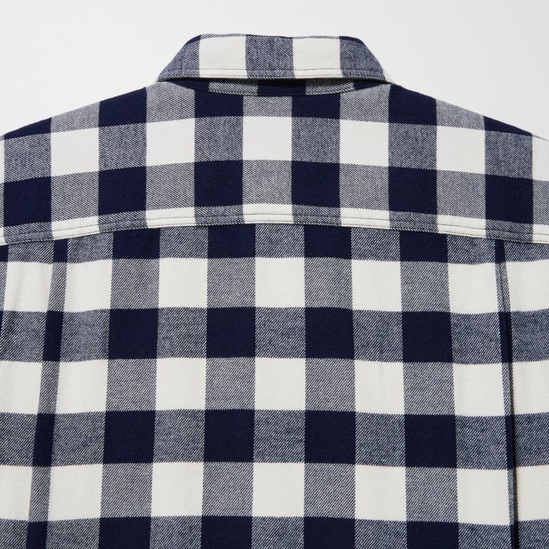Men Uniqlo Flannel Checked Long-sleeve Shirts Blue | 6683939