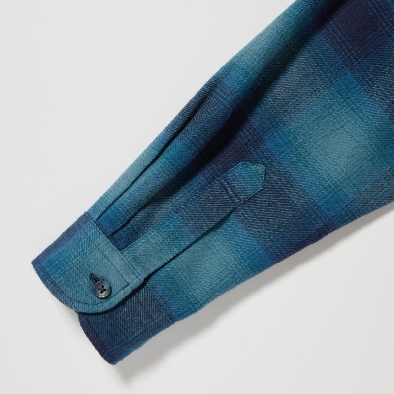 Men Uniqlo Flannel Checked Long-sleeve Shirts Blue | 578498