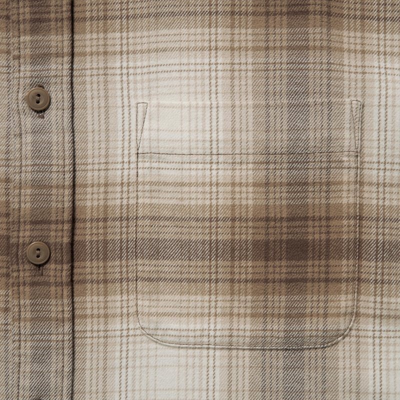 Men Uniqlo Flannel Checked Long-sleeve Shirts Beige | 3144814