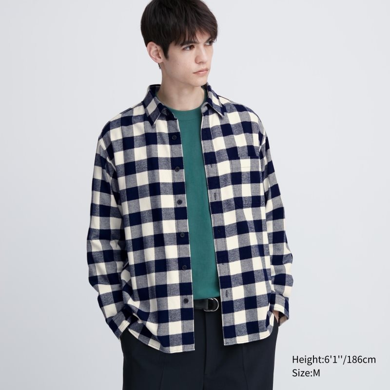 Men Uniqlo Flannel Checked Long-sleeve Shirts White | 9348687