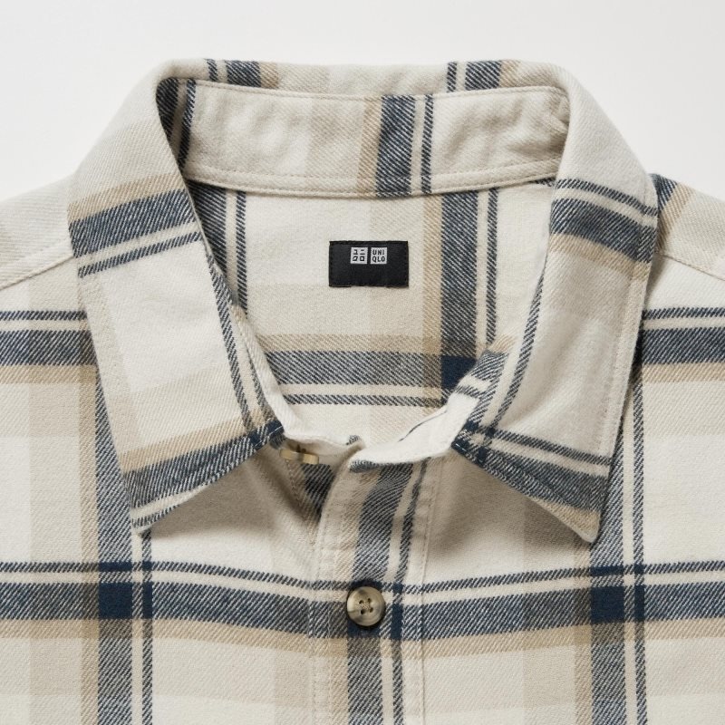 Men Uniqlo Flannel Checked Long-sleeve Shirts Beige | 6082488