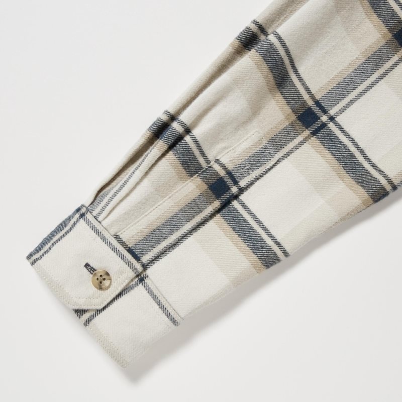Men Uniqlo Flannel Checked Long-sleeve Shirts Beige | 6082488