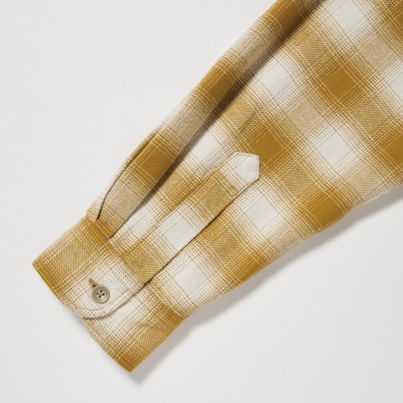 Men Uniqlo Flannel Checked Long-sleeve Shirts Yellow | 3521703