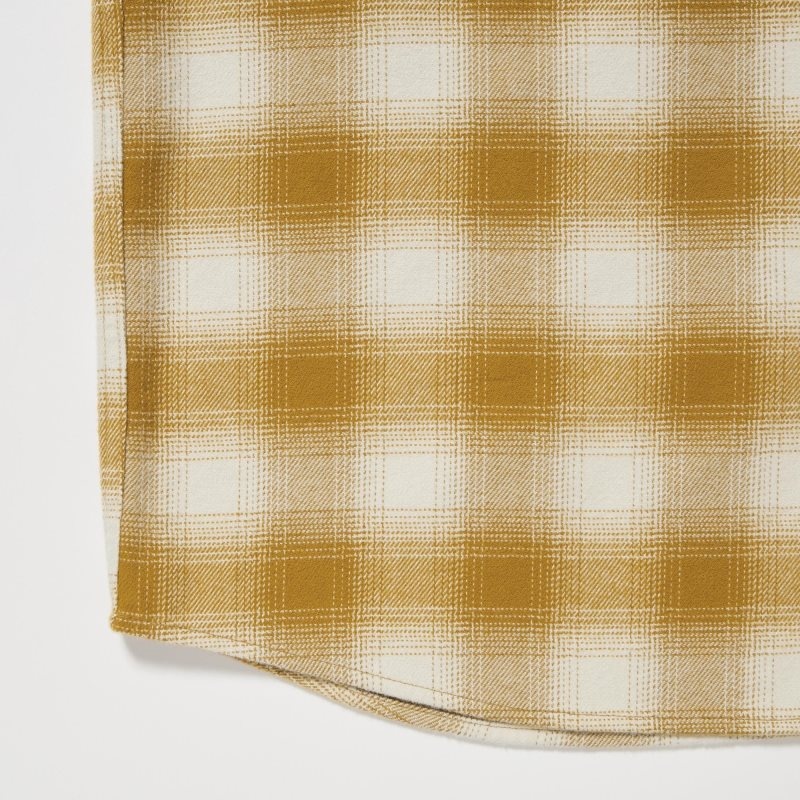 Men Uniqlo Flannel Checked Long-sleeve Shirts Yellow | 3521703