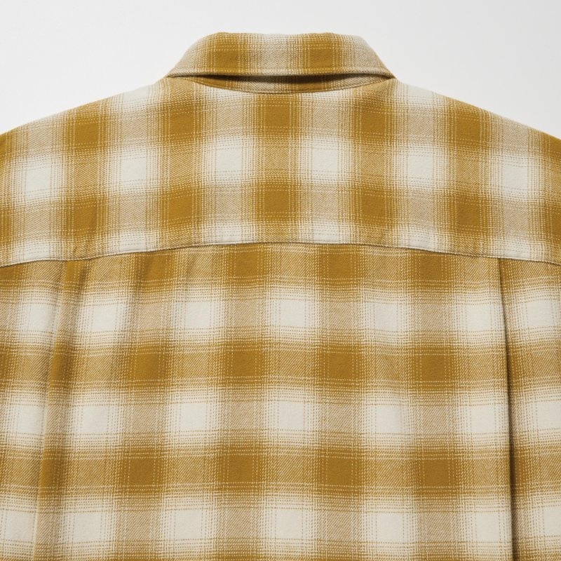 Men Uniqlo Flannel Checked Long-sleeve Shirts Yellow | 3521703