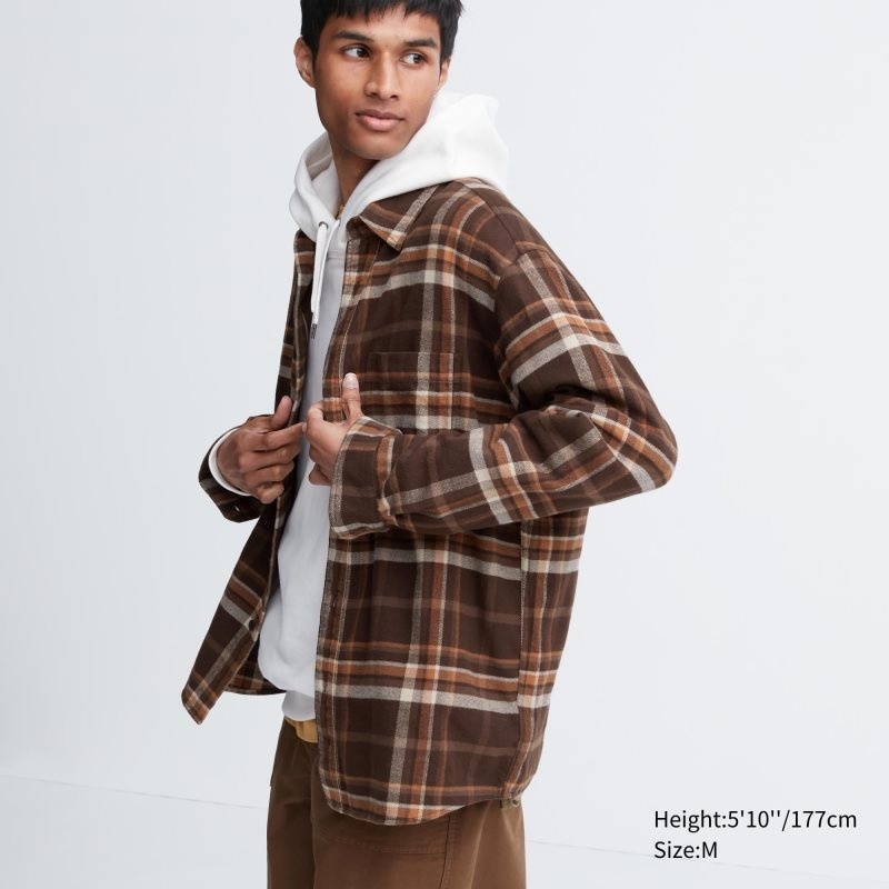 Men Uniqlo Flannel Checked Long-sleeve Shirts Brown | 613041