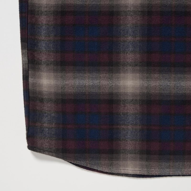 Men Uniqlo Flannel Checked Long-sleeve Shirts Burgundy | 6794436