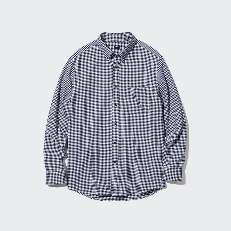 Men Uniqlo Flannel Checked Long-sleeve Shirts Navy | 8597460