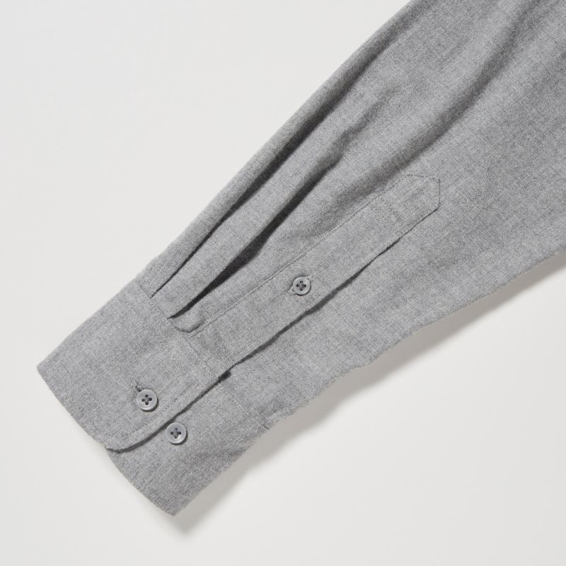 Men Uniqlo Flannel Long-Sleeve Shirts Grey | 2284499