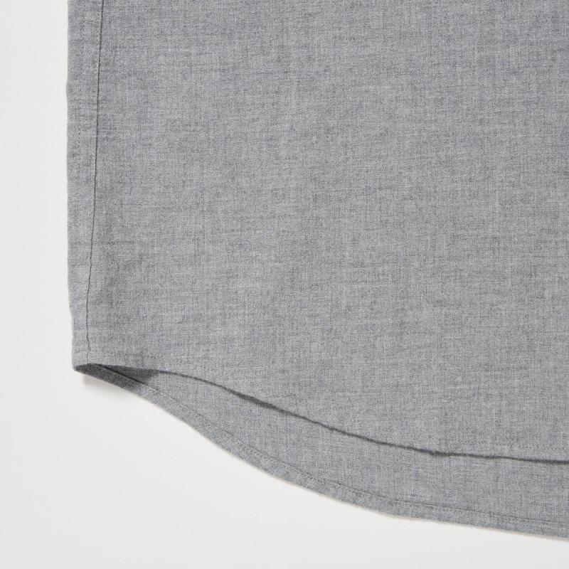 Men Uniqlo Flannel Long-Sleeve Shirts Grey | 2284499