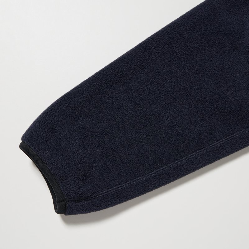 Men Uniqlo Fleece Button Up Long Sleeve Pullover Hoodie Navy | 6778691
