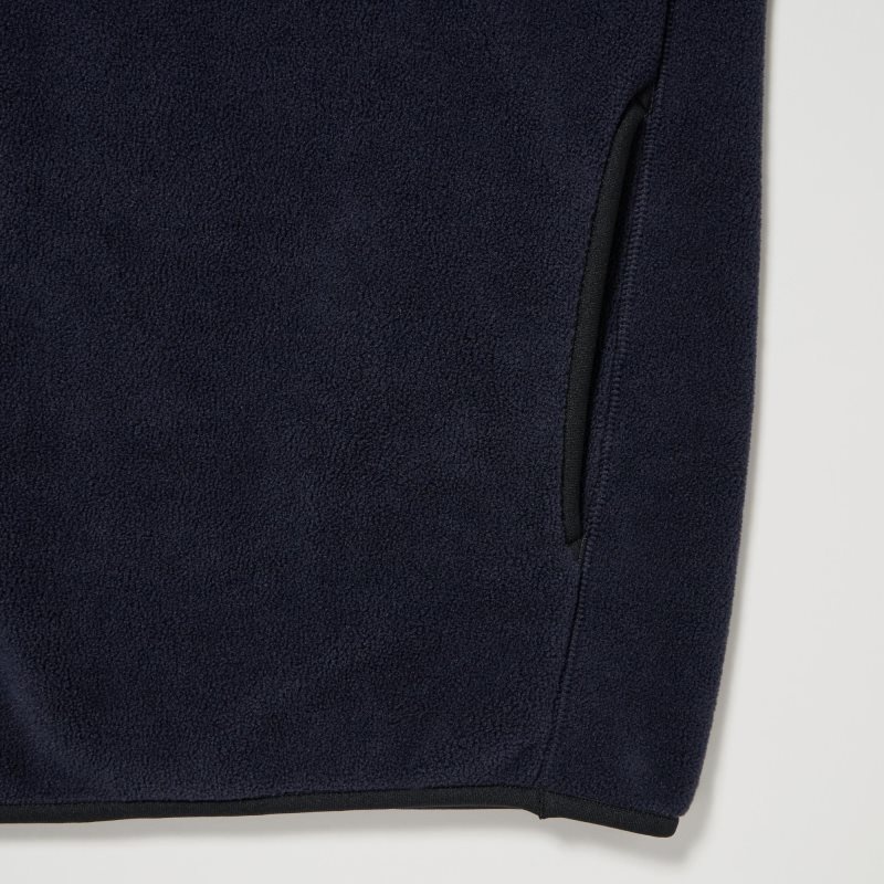 Men Uniqlo Fleece Button Up Long Sleeve Pullover Hoodie Black | 9539712