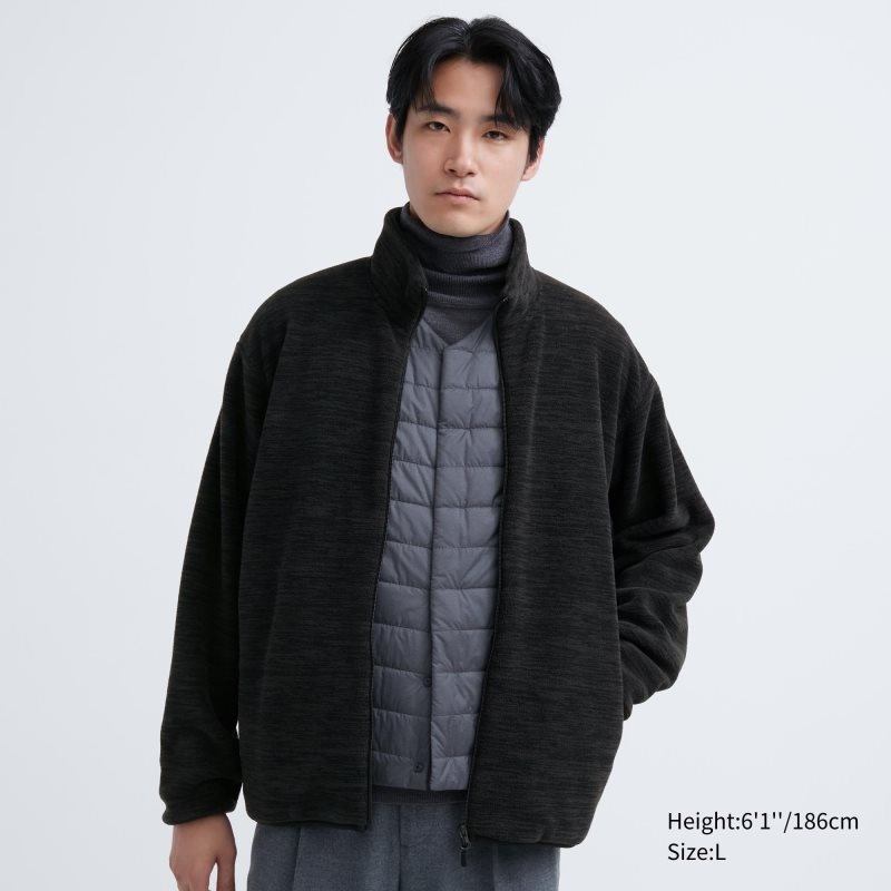 Men Uniqlo Fleece Full-zip Long Sleeve Jackets Grey | 1939124