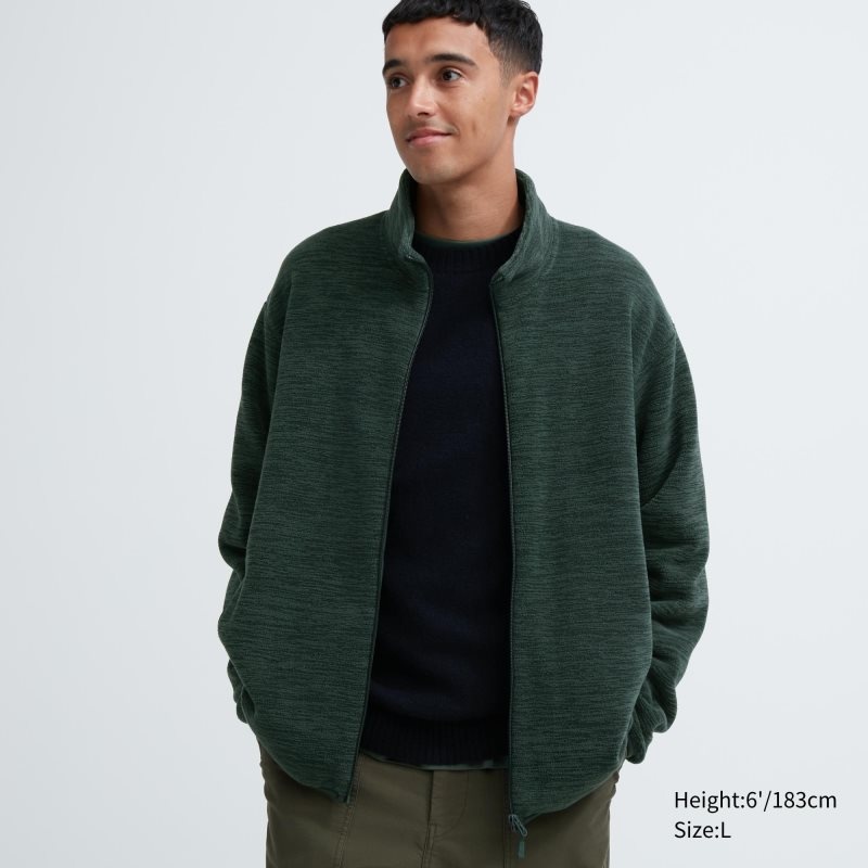 Men Uniqlo Fleece Full-zip Long Sleeve Jackets Green | 2468892