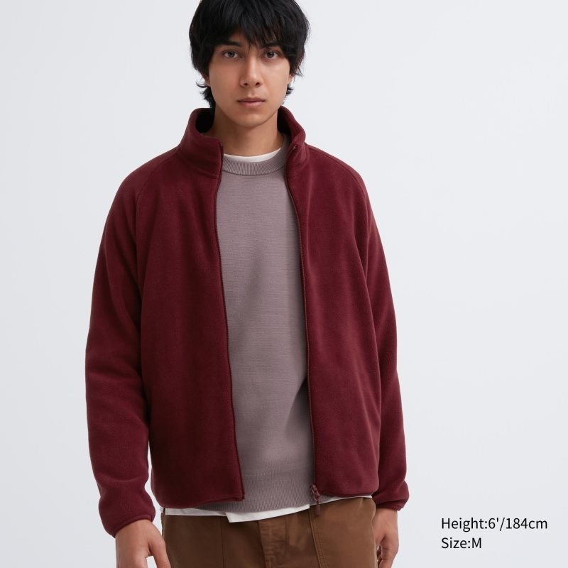 Men Uniqlo Fleece Long-sleeve Full-zip Jackets Red | 1136705