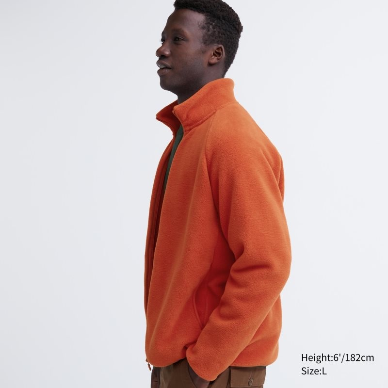 Men Uniqlo Fleece Long-sleeve Full-zip Jackets Orange | 5931029