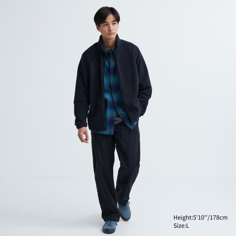 Men Uniqlo Fleece Long-sleeve Full-zip Jackets Navy | 2724035