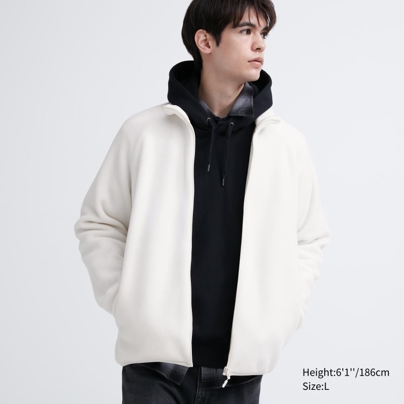 Men Uniqlo Fleece Long-sleeve Full-zip Jackets White | 1226341