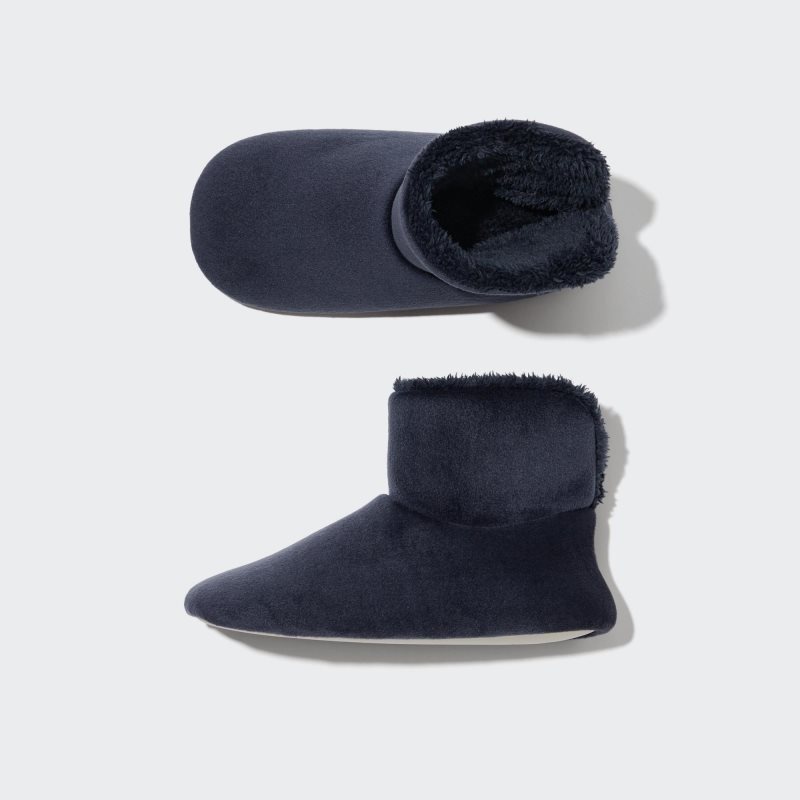 Men Uniqlo Fleece Room Velour Slippers Navy | 9326350