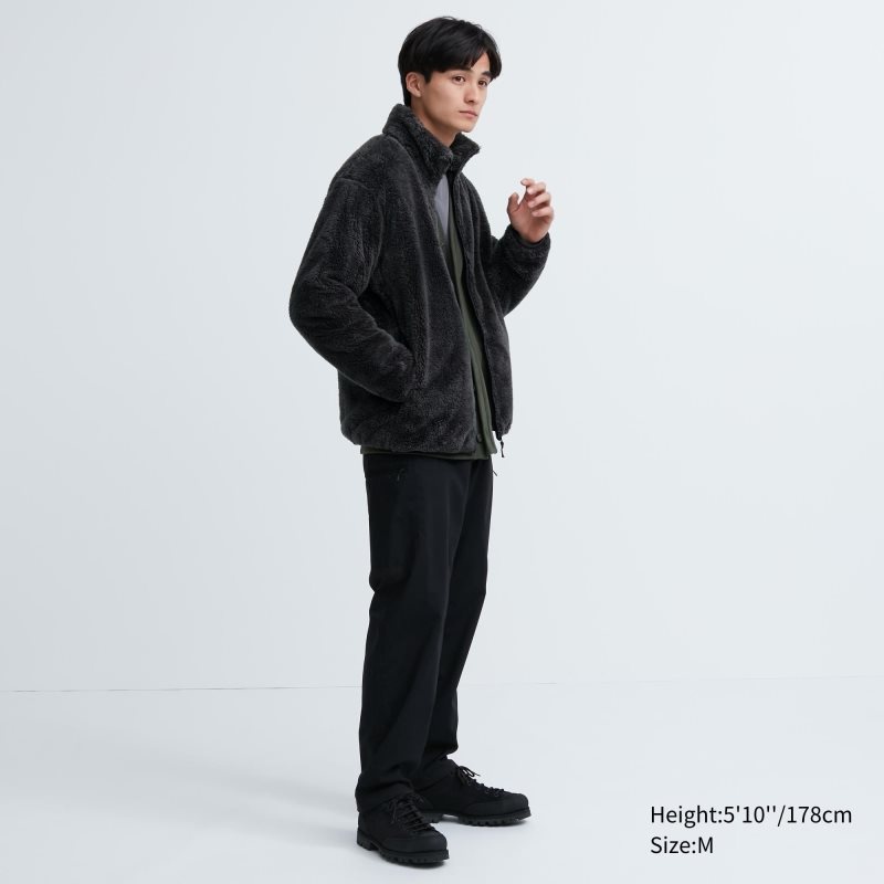 Men Uniqlo Fluffy Yarn Fleece Full-Zip Jackets Black | 7752445